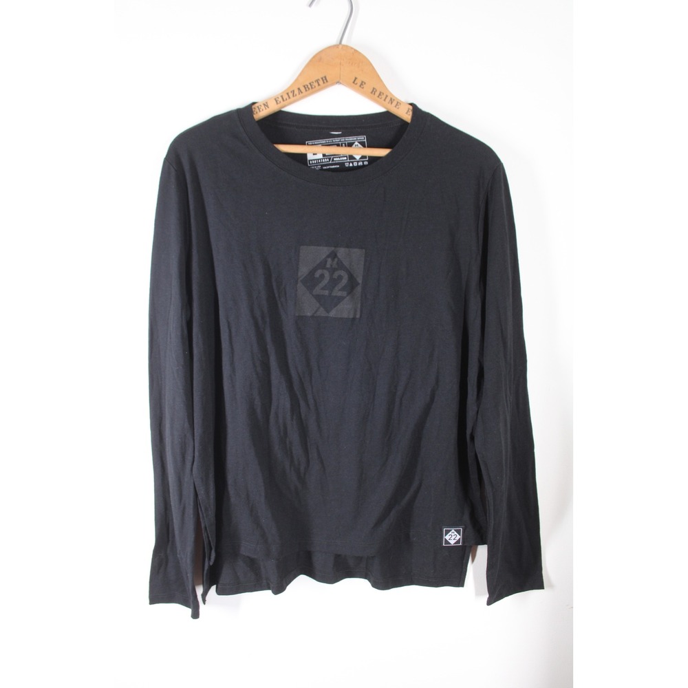 M22 L Black Long Sleeve Graphic Tee Shirt Side Slit Top USA Made